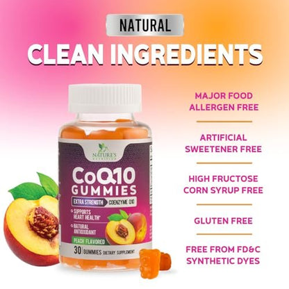 CoQ10 Gummis - Coenzym Q10 100mg pro Portion - 3-fache Stärke, hohe Absorption, Antioxidans-Ergänzung für Herzunterstützung & Energieproduktion - 30 Gummis