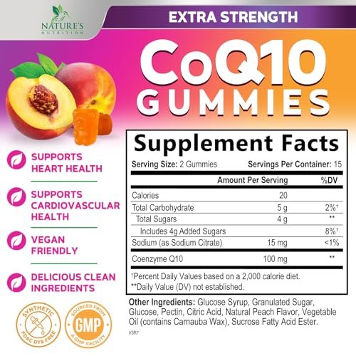 CoQ10 Gummis - Coenzym Q10 100mg pro Portion - 3-fache Stärke, hohe Absorption, Antioxidans-Ergänzung für Herzunterstützung & Energieproduktion - 30 Gummis