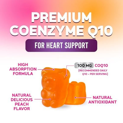 CoQ10 Gummis - Coenzym Q10 100mg pro Portion - 3-fache Stärke, hohe Absorption, Antioxidans-Ergänzung für Herzunterstützung & Energieproduktion - 30 Gummis