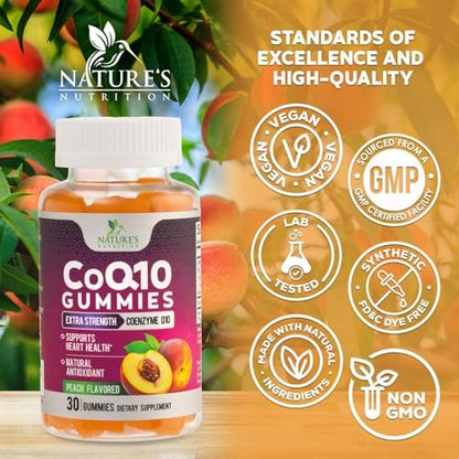 CoQ10 Gummis - Coenzym Q10 100mg pro Portion - 3-fache Stärke, hohe Absorption, Antioxidans-Ergänzung für Herzunterstützung & Energieproduktion - 30 Gummis