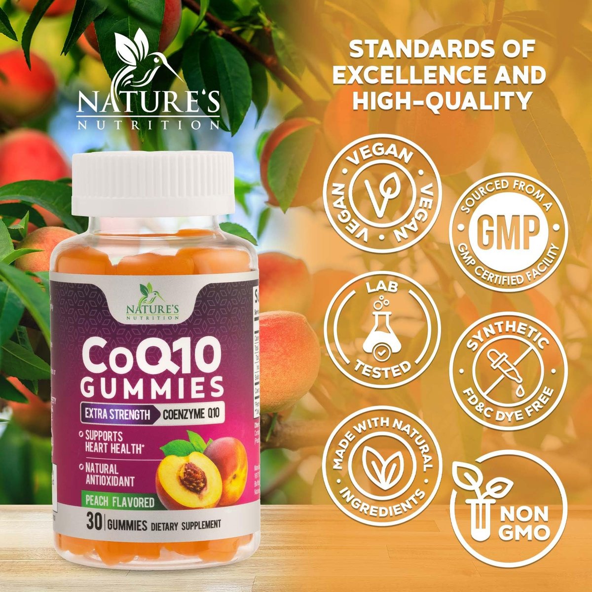 CoQ10 Gummis - Coenzym Q10 100mg pro Portion - 3-fache Stärke, hohe Absorption, Antioxidans-Ergänzung für Herzunterstützung & Energieproduktion - 30 Gummis