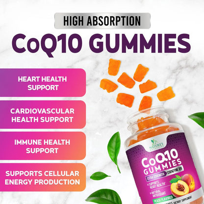 CoQ10 Gummis - Coenzym Q10 100mg pro Portion - 3-fache Stärke, hohe Absorption, Antioxidans-Ergänzung für Herzunterstützung & Energieproduktion - 30 Gummis