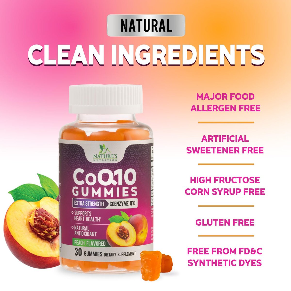 CoQ10 Gummis - Coenzym Q10 100mg pro Portion - 3-fache Stärke, hohe Absorption, Antioxidans-Ergänzung für Herzunterstützung & Energieproduktion - 30 Gummis