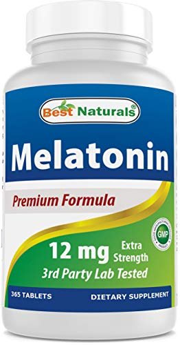 Best Naturals Melatonin 12 mg – 365 Tabletten (Jahresvorrat) – Schlafhilfe ohne Medikamente für erholsamen Schlaf und Entspannung