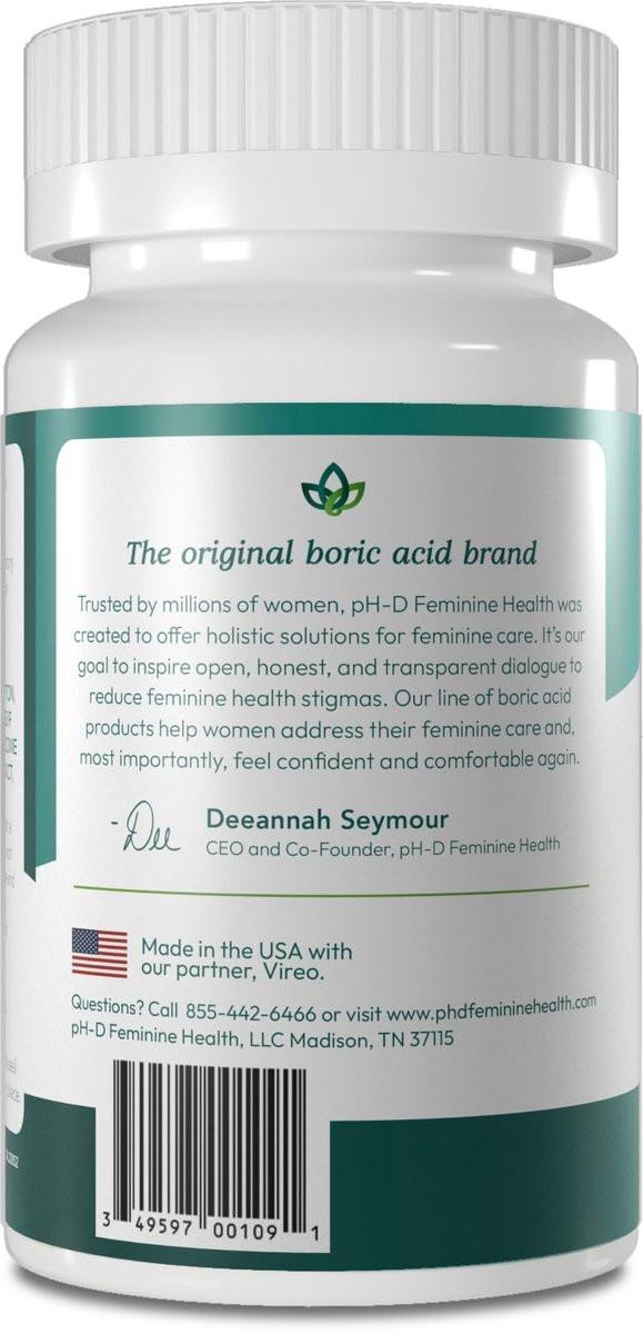 pH-D Feminine Health Support – 600 mg Borsäure-Zäpfchen – Frauen geführt – gegen Vaginalgeruch – 12 Stück
