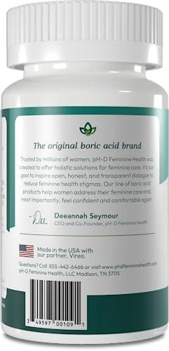 pH-D Feminine Health Support – 600 mg Borsäure-Zäpfchen – Frauen geführt – gegen Vaginalgeruch – 12 Stück