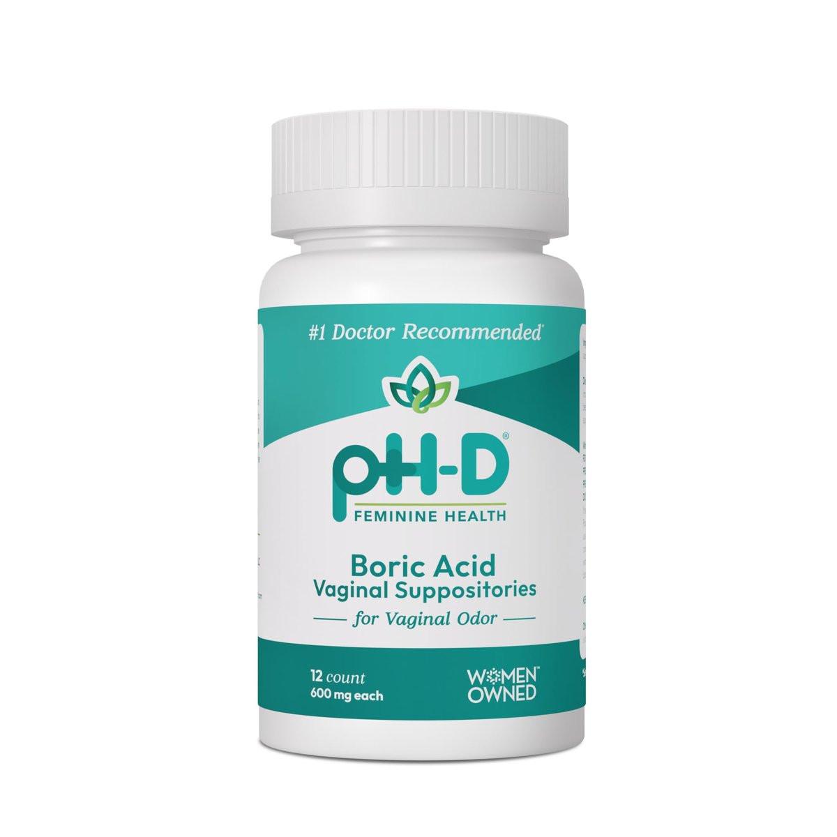 pH-D Feminine Health Support – 600 mg Borsäure-Zäpfchen – Frauen geführt – gegen Vaginalgeruch – 12 Stück