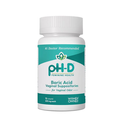 pH-D Feminine Health Support – 600 mg Borsäure-Zäpfchen – Frauen geführt – gegen Vaginalgeruch – 12 Stück