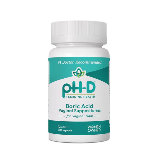 pH-D Feminine Health Support – 600 mg Borsäure-Zäpfchen – Frauen geführt – gegen Vaginalgeruch – 12 Stück