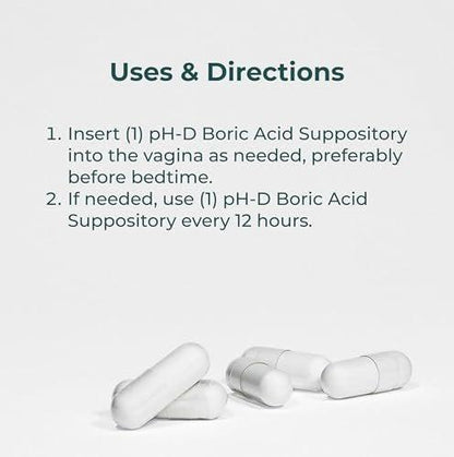 pH-D Feminine Health Support – 600 mg Borsäure-Zäpfchen – Frauen geführt – gegen Vaginalgeruch – 12 Stück