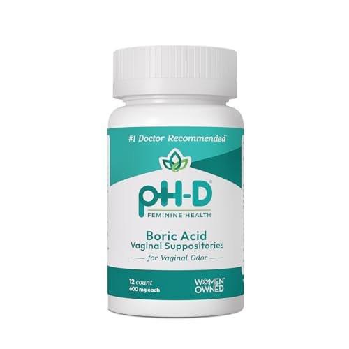 pH-D Feminine Health Support – 600 mg Borsäure-Zäpfchen – Frauen geführt – gegen Vaginalgeruch – 12 Stück