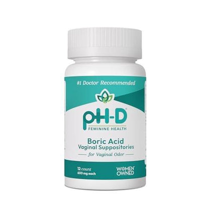 pH-D Feminine Health Support – 600 mg Borsäure-Zäpfchen – Frauen geführt – gegen Vaginalgeruch – 12 Stück