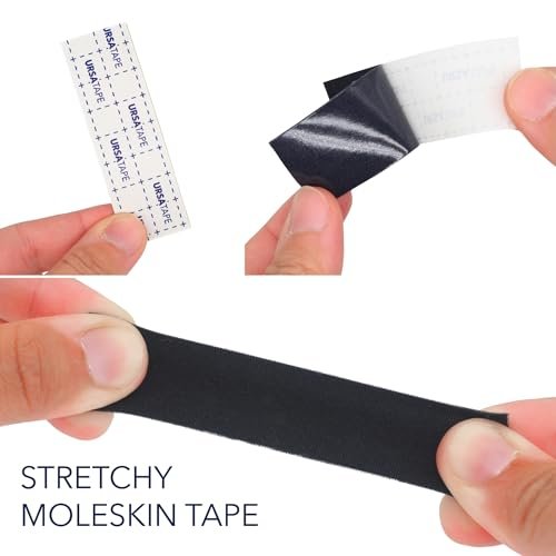 URSA Tape Soft Strips Blasenpflaster - 30er-Pack (Schwarz) | Dehnbares Moleskin-Gewebeband | Hochbelastbare Blasenschutzstreifen | Rückstandsfreie Pflaster für Füße & Körper | Klebepolsterung | 3,14 x 0,98 Zoll