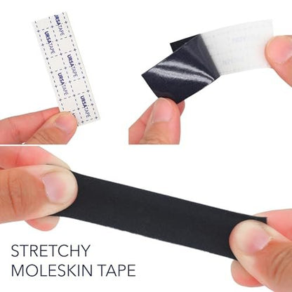 URSA Tape Soft Strips Blasenpflaster - 30er-Pack (Schwarz) | Dehnbares Moleskin-Gewebeband | Hochbelastbare Blasenschutzstreifen | Rückstandsfreie Pflaster für Füße & Körper | Klebepolsterung | 3,14 x 0,98 Zoll