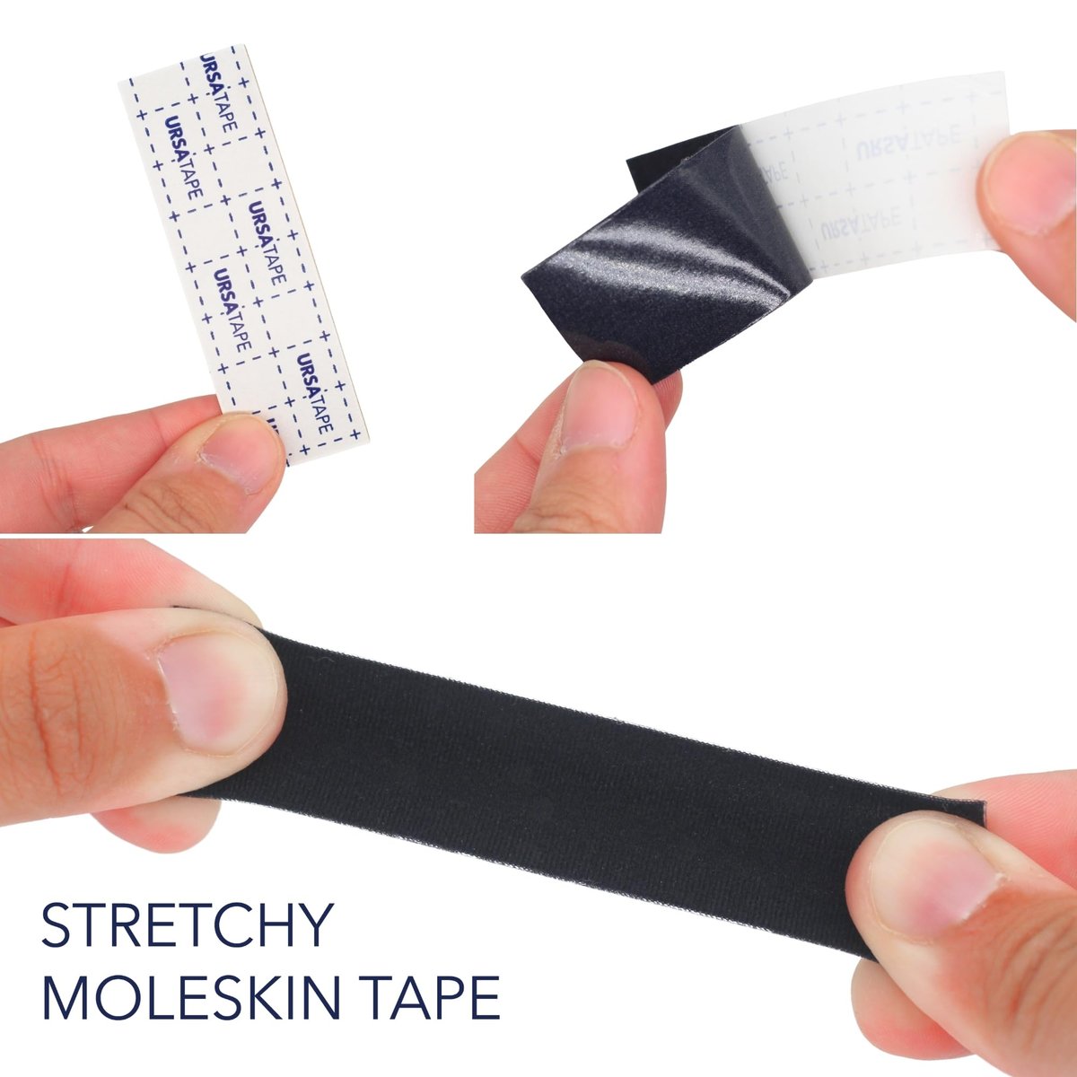URSA Tape Soft Strips Blasenpflaster - 30er-Pack (Schwarz) | Dehnbares Moleskin-Gewebeband | Hochbelastbare Blasenschutzstreifen | Rückstandsfreie Pflaster für Füße & Körper | Klebepolsterung | 3,14 x 0,98 Zoll