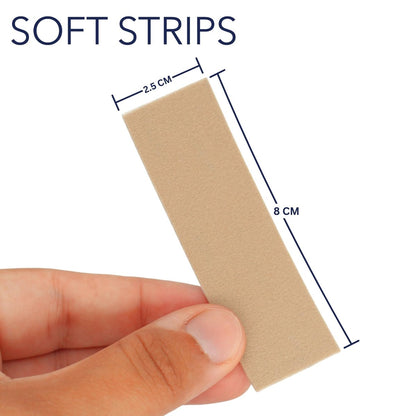 URSA Tape Soft Strips – 30er Pack (Beige) | Dehnbares Moleskin-Pflasterband | Hochbelastbare Blasenprävention | Rückstandsfreie Pflaster für Füße & Körper | Klebepolster | 3,14 x 0,98 Zoll