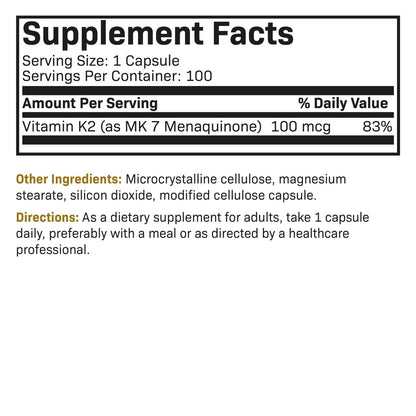 Futurebiotics Vitamin K2 als MK-7 100 µg – Unterstützt starke Knochen, Nicht-GMO, 100 vegetarische Kapseln