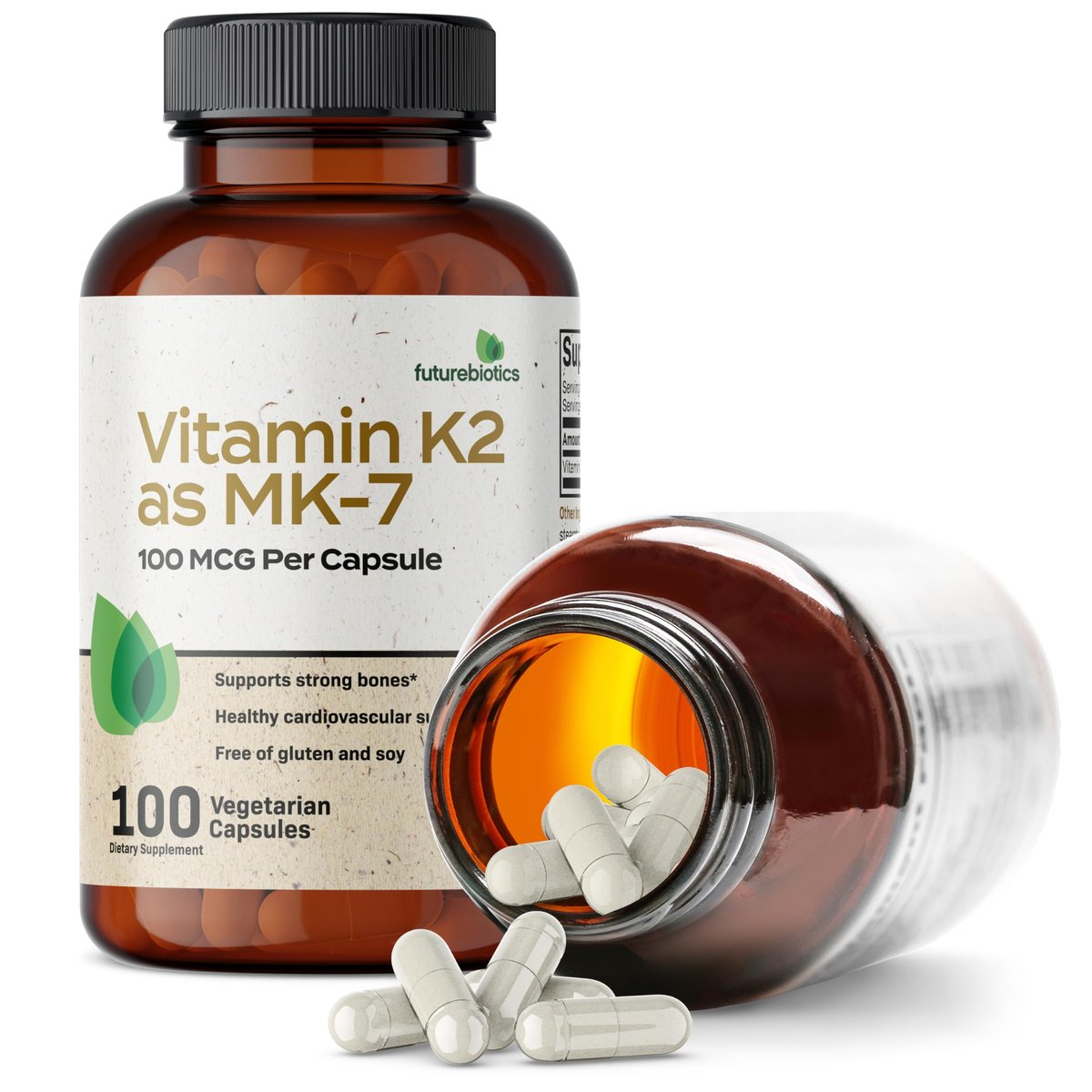 Futurebiotics Vitamin K2 als MK-7 100 µg – Unterstützt starke Knochen, Nicht-GMO, 100 vegetarische Kapseln