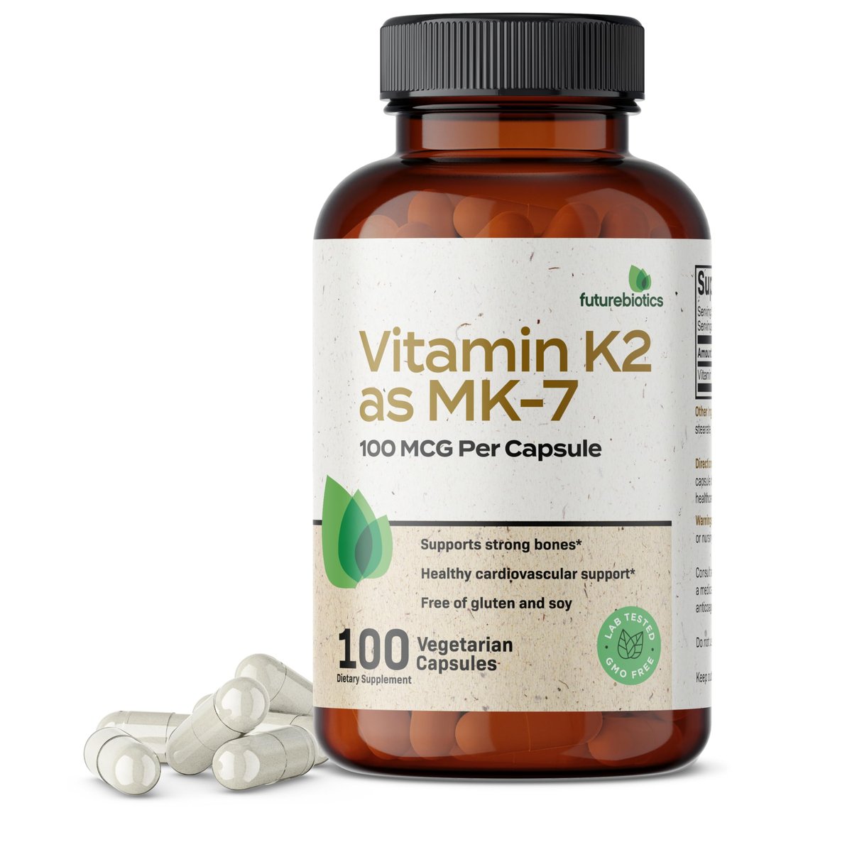 Futurebiotics Vitamin K2 als MK-7 100 µg – Unterstützt starke Knochen, Nicht-GMO, 100 vegetarische Kapseln