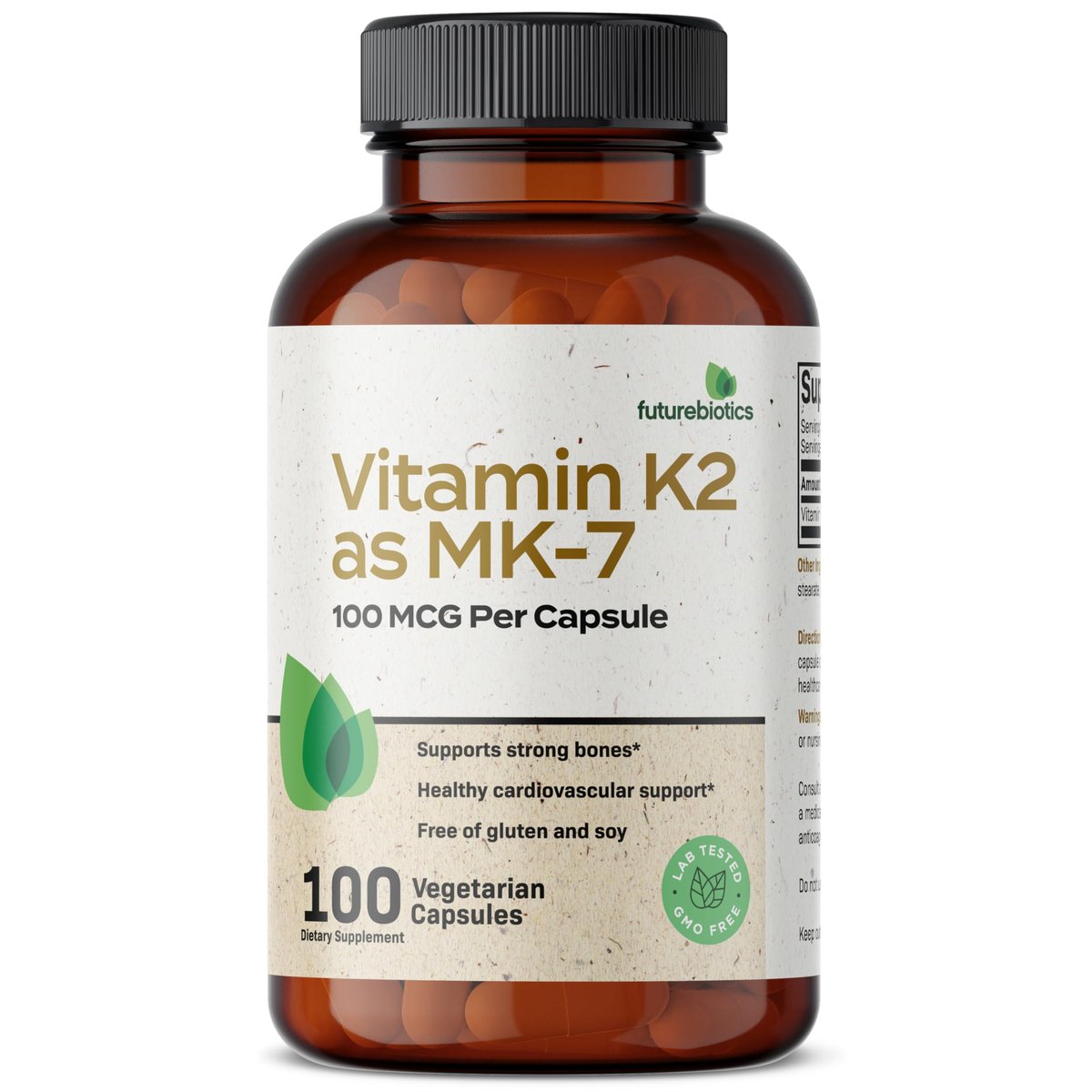 Futurebiotics Vitamin K2 als MK-7 100 µg – Unterstützt starke Knochen, Nicht-GMO, 100 vegetarische Kapseln