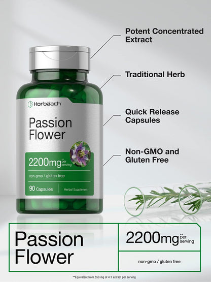 Horbäach Passionsblumen Kapseln | 90 Stück | Nicht-GVO & Glutenfrei | Nahrungsergänzungsmittel