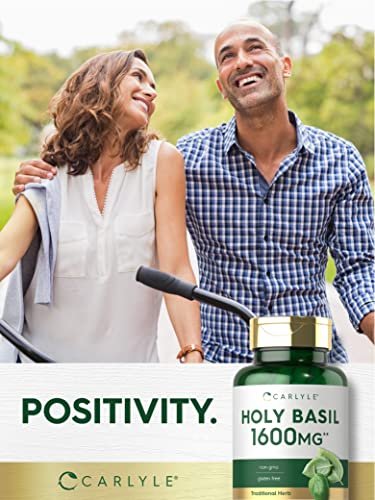 Carlyle Heiliges Basilikum Kapseln | 200 Stück | Tulsi Heiliges Basilikum Blattextrakt | Pflanzliches Nahrungsergänzungsmittel | Non-GMO, Glutenfrei