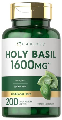 Carlyle Heiliges Basilikum Kapseln | 200 Stück | Tulsi Heiliges Basilikum Blattextrakt | Pflanzliches Nahrungsergänzungsmittel | Non-GMO, Glutenfrei
