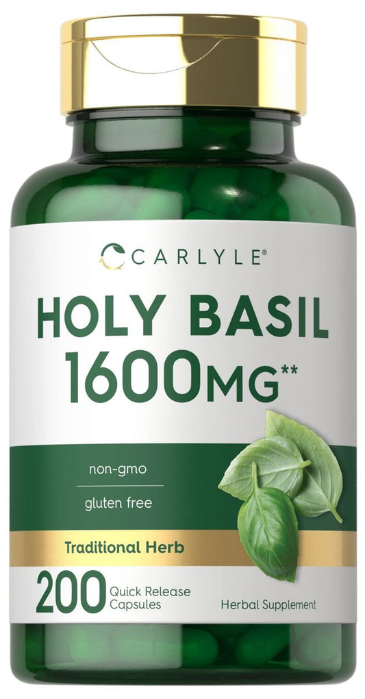 Carlyle Heiliges Basilikum Kapseln | 200 Stück | Tulsi Heiliges Basilikum Blattextrakt | Pflanzliches Nahrungsergänzungsmittel | Non-GMO, Glutenfrei