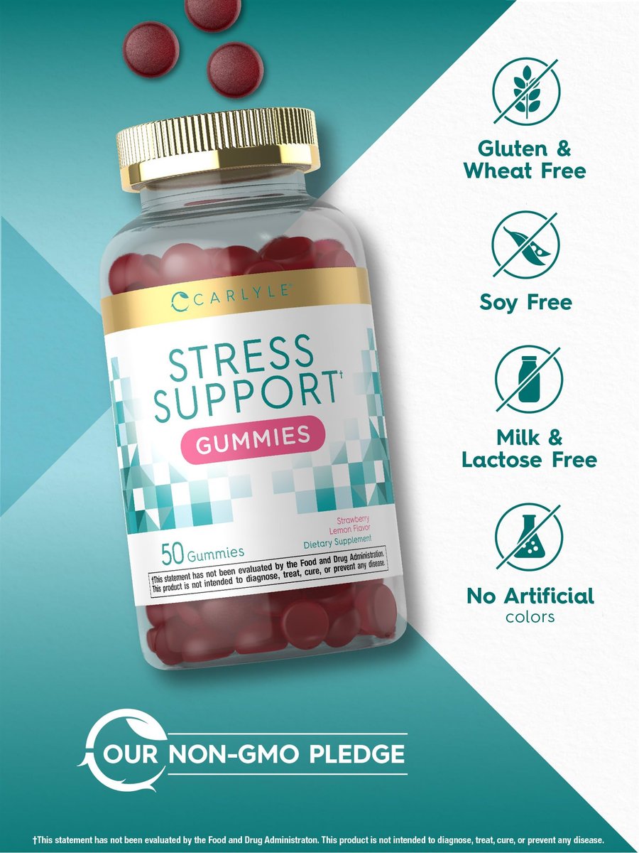 Carlyle Stress Support Gummis | 50 Stück | mit GABA & L-Theanin | Erdbeer-Zitronen-Geschmack | Für Frauen und Männer | Non-GMO & Glutenfrei
