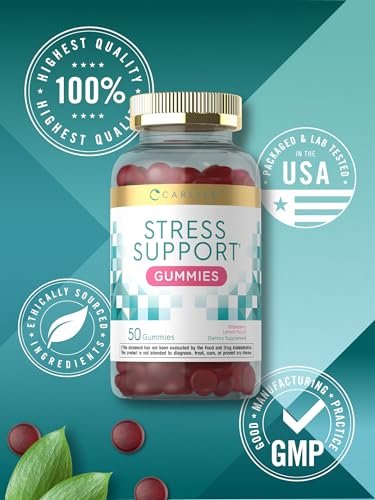 Carlyle Stress Support Gummis | 50 Stück | mit GABA & L-Theanin | Erdbeer-Zitronen-Geschmack | Für Frauen und Männer | Non-GMO & Glutenfrei