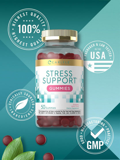Carlyle Stress Support Gummis | 50 Stück | mit GABA & L-Theanin | Erdbeer-Zitronen-Geschmack | Für Frauen und Männer | Non-GMO & Glutenfrei