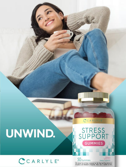 Carlyle Stress Support Gummis | 50 Stück | mit GABA & L-Theanin | Erdbeer-Zitronen-Geschmack | Für Frauen und Männer | Non-GMO & Glutenfrei
