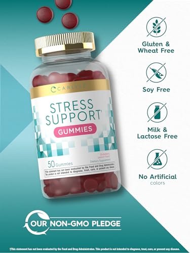 Carlyle Stress Support Gummis | 50 Stück | mit GABA & L-Theanin | Erdbeer-Zitronen-Geschmack | Für Frauen und Männer | Non-GMO & Glutenfrei