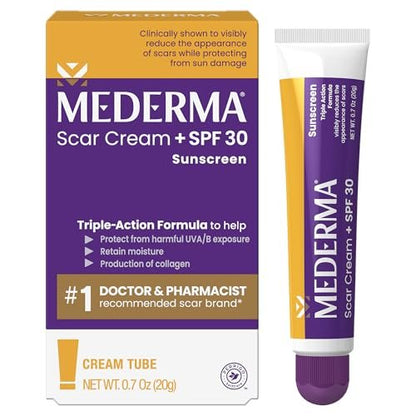 Mederma Narbencreme Plus SPF 30 - Fortschrittliche Narbenbehandlung, schützt vor Sonnenschäden, reduziert das Erscheinungsbild von Narben durch Akne, Verbrennungen, Operationen & Verletzungen, 20 g