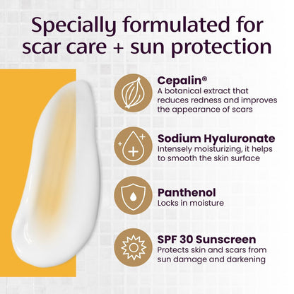 Mederma Narbencreme Plus SPF 30 - Fortschrittliche Narbenbehandlung, schützt vor Sonnenschäden, reduziert das Erscheinungsbild von Narben durch Akne, Verbrennungen, Operationen & Verletzungen, 20 g