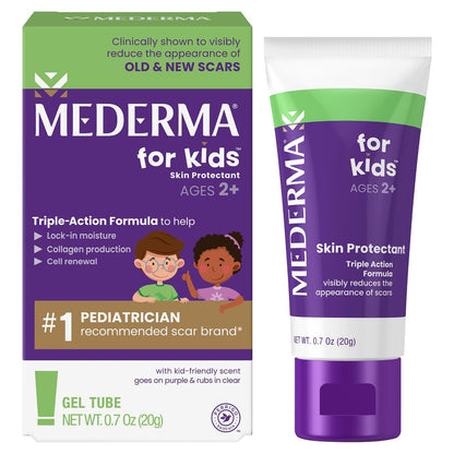 Mederma Narbengel für Kinder – Reduziert das Erscheinungsbild alter & neuer Narben von Schnitten, Verbrennungen, Operationen, Insektenstichen & Schürfwunden, Traubenduft, färbt lila und wird klar, ab 2 Jahren, 20 g