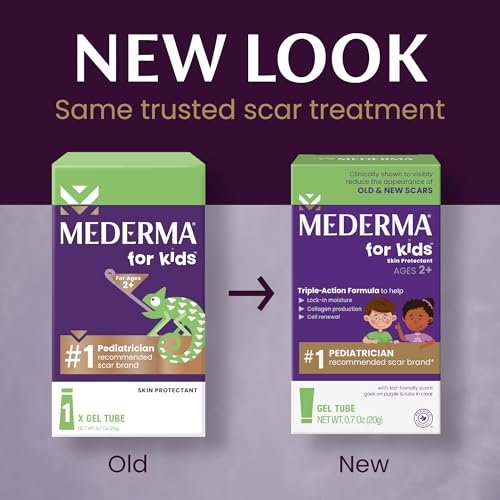 Mederma Narbengel für Kinder – Reduziert das Erscheinungsbild alter & neuer Narben von Schnitten, Verbrennungen, Operationen, Insektenstichen & Schürfwunden, Traubenduft, färbt lila und wird klar, ab 2 Jahren, 20 g
