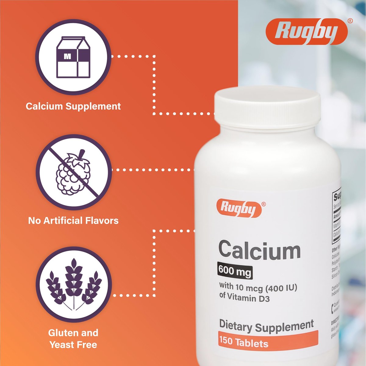 MAJOR Rugby 600 mg Calcium Tabletten mit Vitamin D3 – 150 Tabletten – Nahrungsergänzungsmittel