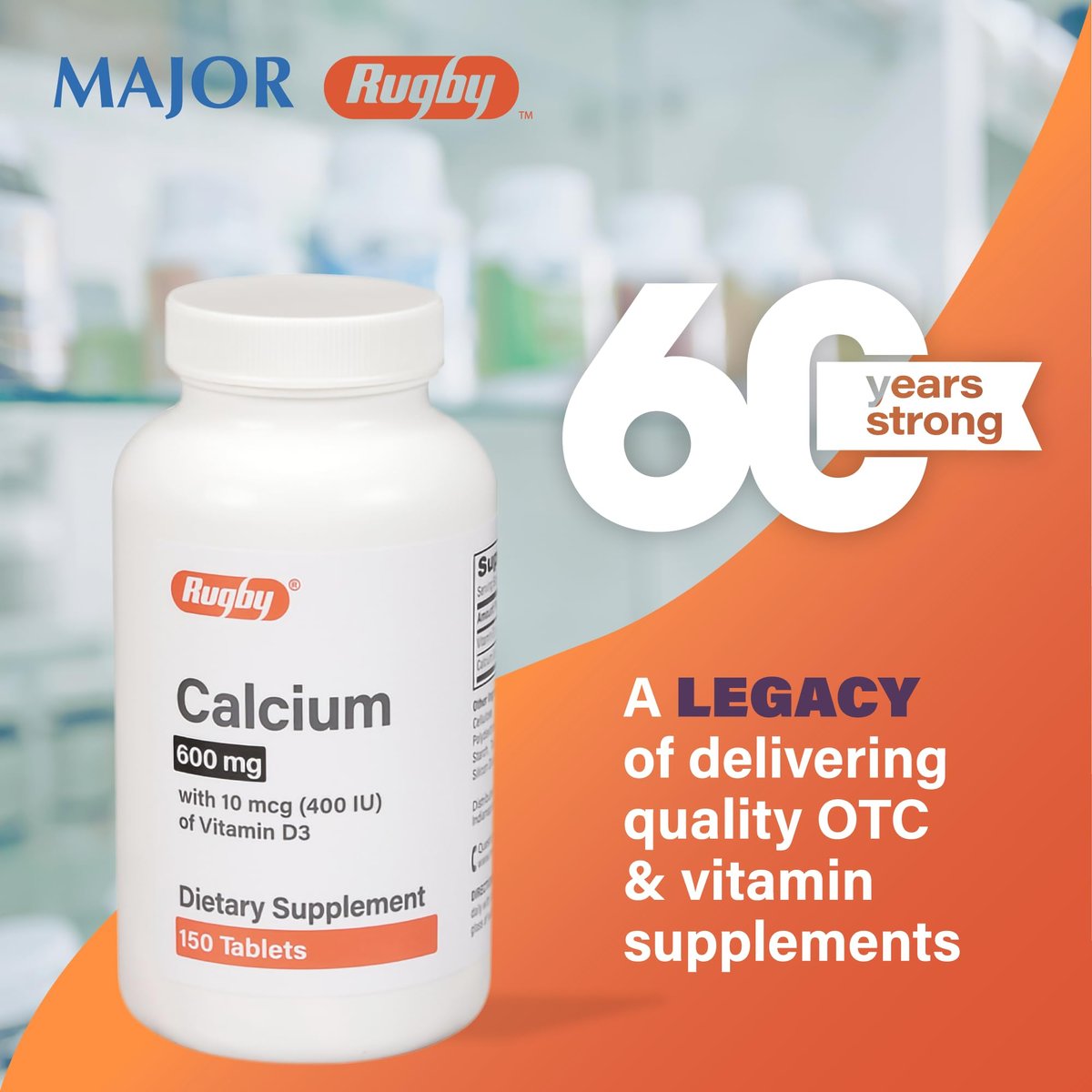 MAJOR Rugby 600 mg Calcium Tabletten mit Vitamin D3 – 150 Tabletten – Nahrungsergänzungsmittel