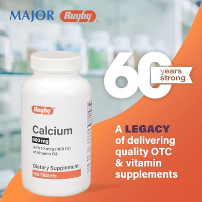 MAJOR Rugby 600 mg Calcium Tabletten mit Vitamin D3 – 150 Tabletten – Nahrungsergänzungsmittel