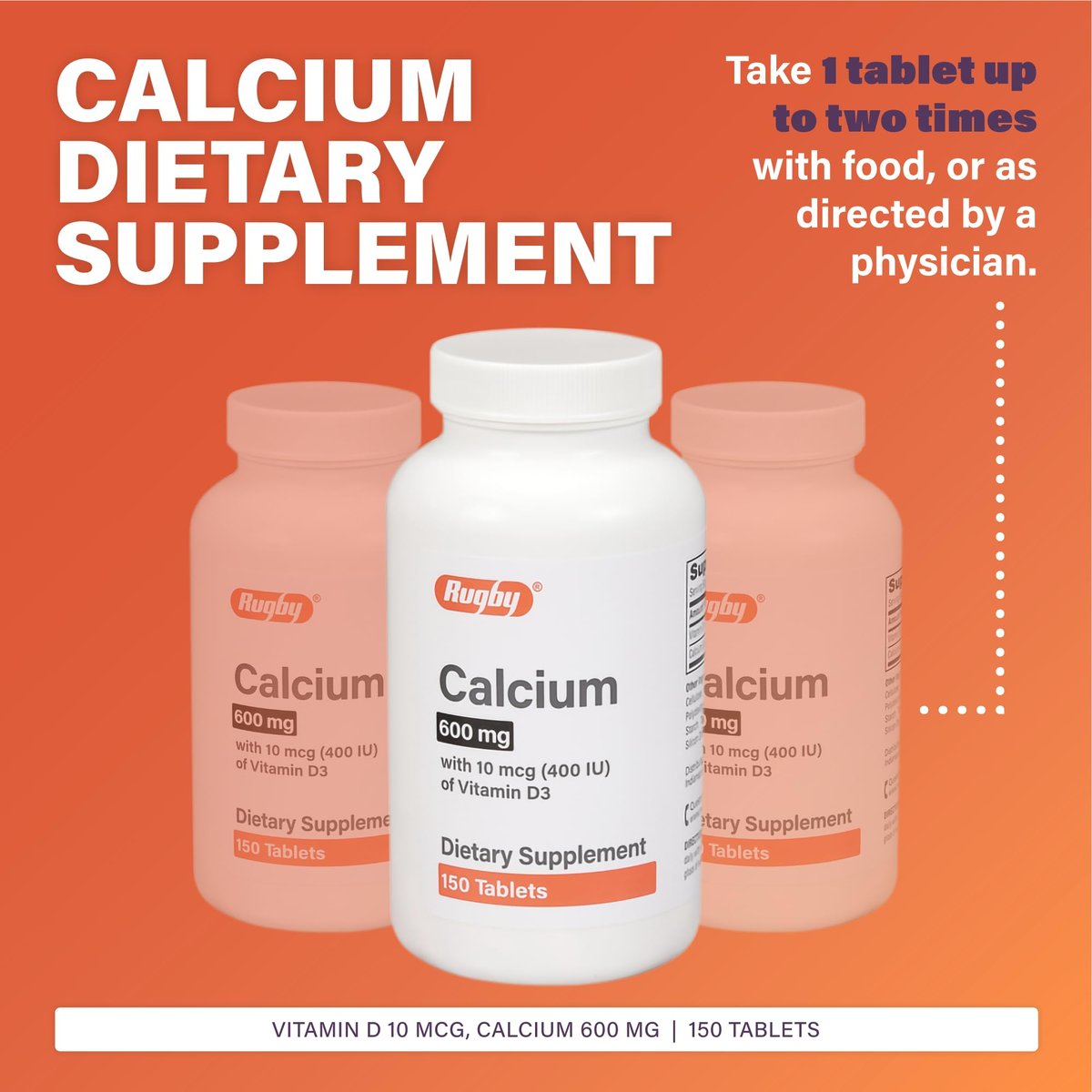 MAJOR Rugby 600 mg Calcium Tabletten mit Vitamin D3 – 150 Tabletten – Nahrungsergänzungsmittel