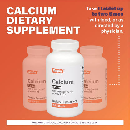 MAJOR Rugby 600 mg Calcium Tabletten mit Vitamin D3 – 150 Tabletten – Nahrungsergänzungsmittel