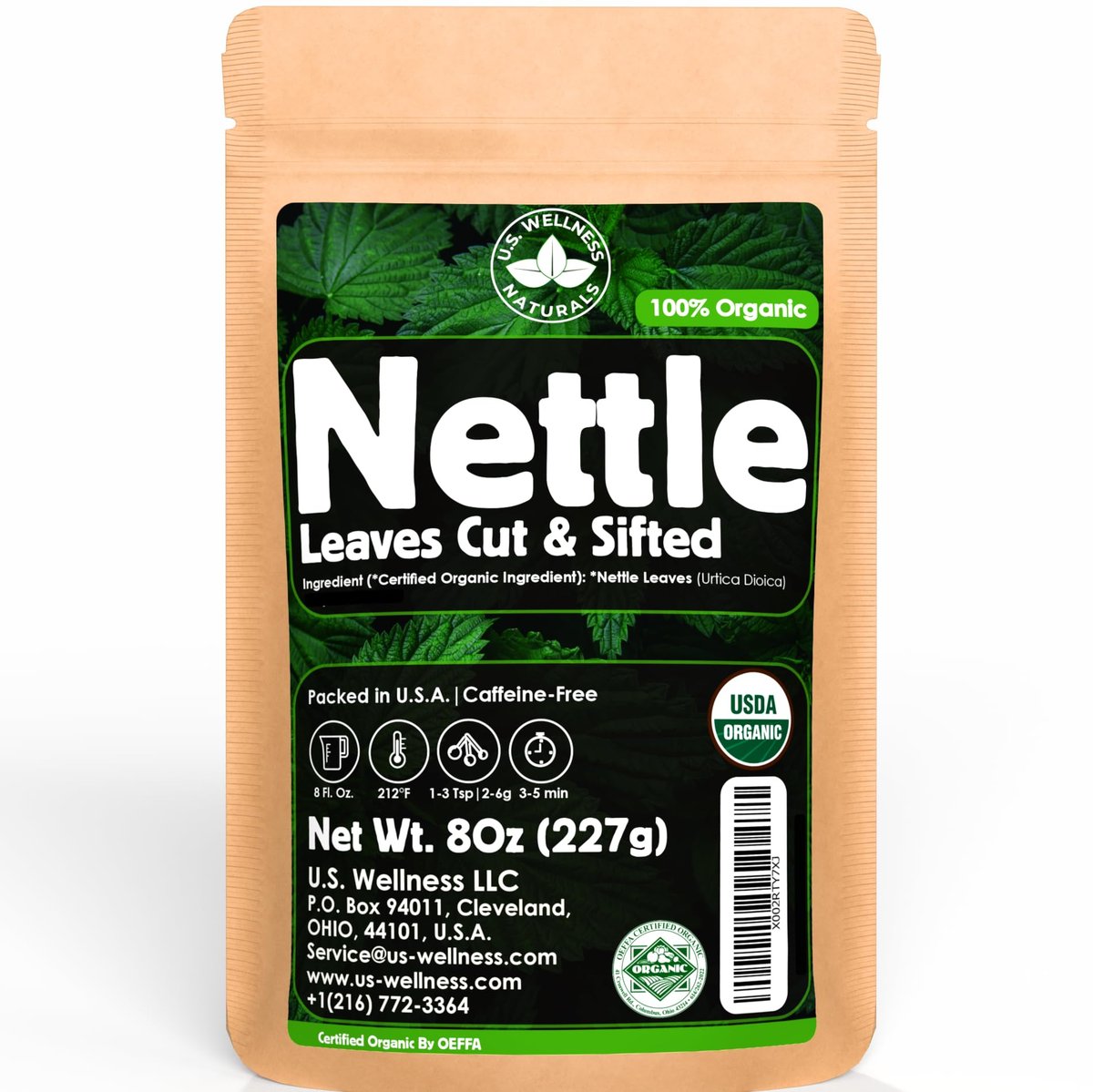 Brennnesseltee - 8Oz (REAL WILD HARVEST) | 100% USDA Bio-zertifiziert | Lose Blätter (Urtica Dioica) Geschnitten & Gesiebt