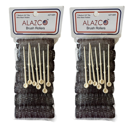 ALAZCO 14-teiliges Vintage-Haarwickler-Set, mittlere Bürstenwickler mit Gitter und Haarnadeln, 2,5" x 3/4", mit flexiblen Sicherheitsnadeln