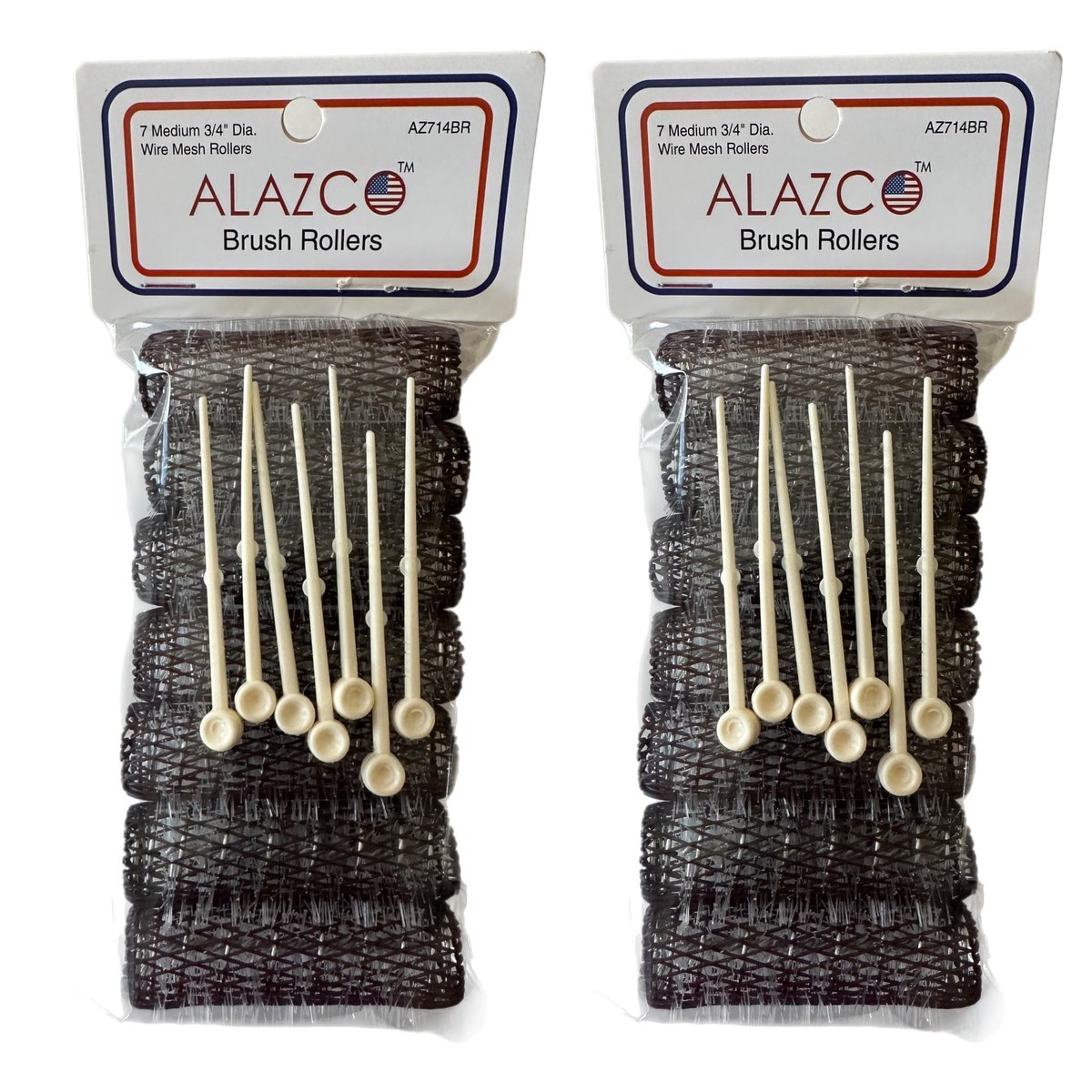 ALAZCO 14-teiliges Vintage-Haarwickler-Set, mittlere Bürstenwickler mit Gitter und Haarnadeln, 2,5" x 3/4", mit flexiblen Sicherheitsnadeln