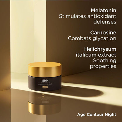 ISDIN Age Contour Nacht-Gesichts- und Halscreme mit Melatonin und Peptiden, 1,8 Unzen