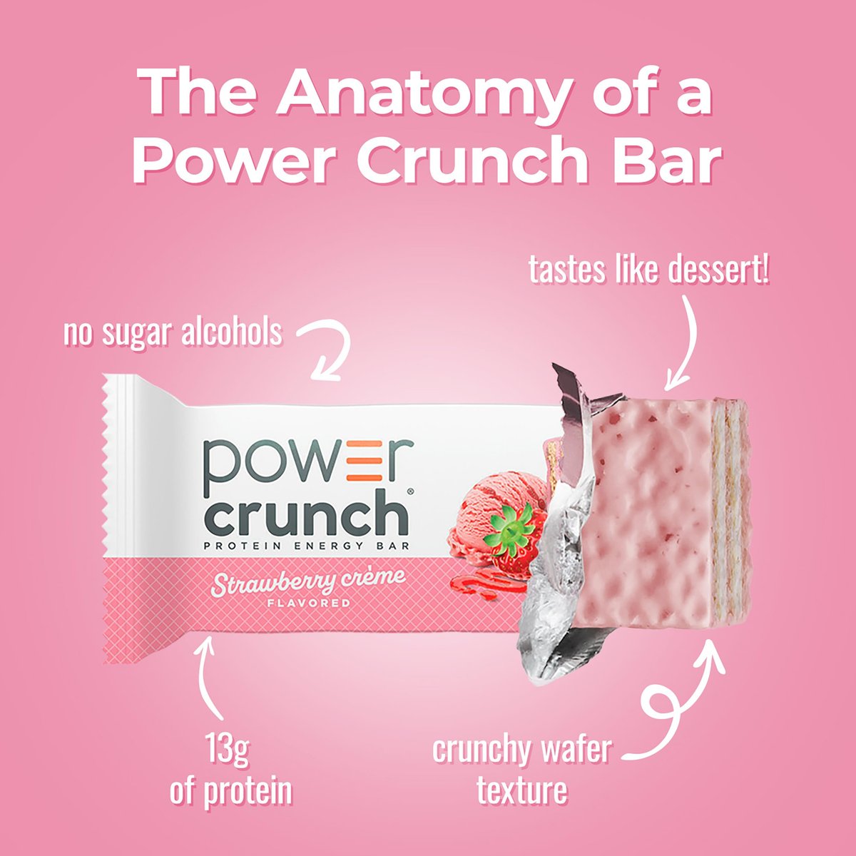 Power Crunch Protein Energy Wafer Bars, Erdbeer-Crème, 1,4 Unzen (12er-Pack)