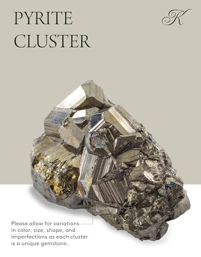 KALIFANO Natürlicher Pyrit-Cluster – Hochwertiger Eisenkies aus Peru mit Heilkräften (Infokarte) – Narrengold-Stein für Reiki, Willenskraft und Manifestation