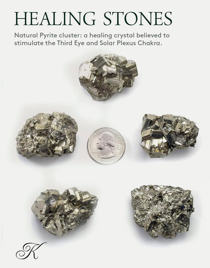 KALIFANO Natürlicher Pyrit-Cluster – Hochwertiger Eisenkies aus Peru mit Heilkräften (Infokarte) – Narrengold-Stein für Reiki, Willenskraft und Manifestation