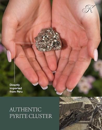 KALIFANO Natürlicher Pyrit-Cluster – Hochwertiger Eisenkies aus Peru mit Heilkräften (Infokarte) – Narrengold-Stein für Reiki, Willenskraft und Manifestation